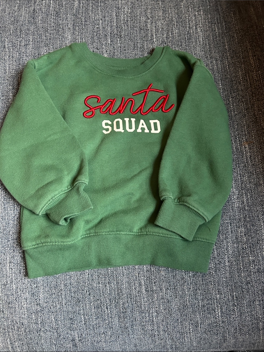 Cat & Jack Green "Santa Squad" Sweatshirt with Red and White Lettering
